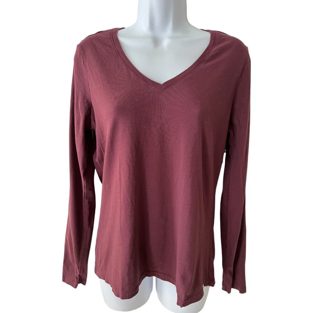 NWT! Pact Organic Cotton Long Sleeve V Neck Top Burgundy Size Medium
